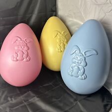 Jumbo Size Easter Egg Blow Mold Set of Three Plastic USA 1998 Blue Pink Yellow picture