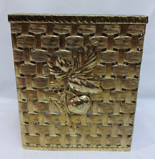 Kleenex Tissue Box Cover Vintage Gold Tone Metal Basket Weave Raised Strawberry picture