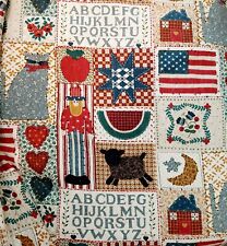 VTG 1970s Cotton HOMESPUN Fabric 3 Yards AMERICANA Sampler COUNTRY Primitive #CL picture