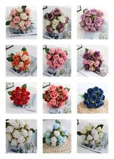 12Head Artificial Silk Rose Flowers with Leaves Decoration DIY For Wedding Party picture