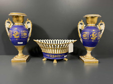Antique French vieux paris porcelain mantel set centerpiece bowl vases picture