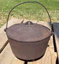 Antique Vintage Cast Iron Dutch Oven Hammered Lid 3 Legged w/ Handle Rusty 967A picture