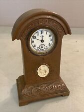 VINTAGE ANTIQUE SMALL NOVELTY WIND UP MANTLE DESK CLOCK- Waterbury Cameo picture