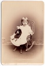 CIRCA 1890s CABINET CARD ALLEN & ROWELL CUTE YOUNG GIRL HOLDING DOLL BOSTON MA. picture