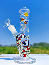 8 Inch Space Theme 3 Glass Water Pipe Bong Bubbler Gift Box picture
