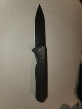 Petrified Fish 818 Black CF/G10 Handle Black Stone Washed D2 Folding Blade Knife picture