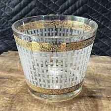 Beautiful Mid-Century Starlyte Embossed Woven Cane & Gold Glass Ice Bucket picture