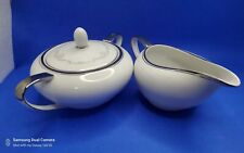 vintage kimberly silver chalice fine china silver trim cream and sugar bowl set. picture