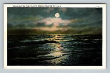 Atlantic City NJ, Moonlight On The Atlantic Ocean, New Jersey Vintage Postcard picture
