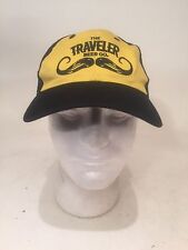 NEW CURIOUS TRAVELER SHANDY BEER SNAP BLACK TRUCKER HAT BAR YELLOW MUSTACHE picture
