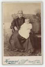 Antique c1880s Cabinet Card Lovely Older Woman Child On Lap Glasses Lewiston, ME picture