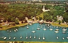 Harbor on the Connecticut Shore Vtg CT Postcard Aerial View Sailboats Unused picture