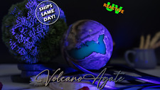 Natural Volcano Agate Crystal Sphere UV Reactive Green Glow Gemstone Ball Decor picture