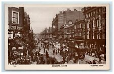 Briggate Leeds England Real Photo Postcard RPPC Double Decker Trolley People  picture