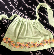 Vtg MCM HANDMADE Waist HALF APRON Green Gingham COTTON Embroidered Floral 1 picture