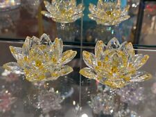 Pair of Beautiful Yellow Crystal Hand Cut Flower picture