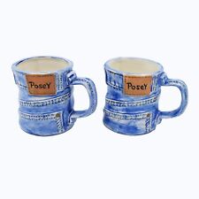 Vintage Ceramic Blue Jean Denim Coffee Mugs Cups Lot of 2 With POSEY NAME picture
