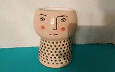 OPALHOUSE Pink w/ Gray Polka Dots Ceramic Face Planter/Vase• 4 1/2
