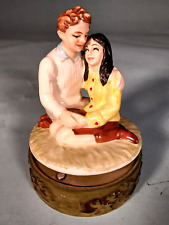 Vintage Music Box Couple Embrace Retro Hand Painted Ceramic Rotates Napco Japan picture