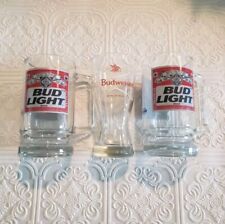 Vtg  2 Bud Light Heavy Mugs 1 Budweiser Beer Glass Man Cave Barware Collector picture