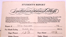 1916 Indiana Business College Student Report Card w/Vintage Letterhead Script picture
