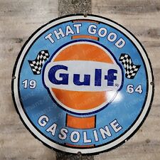 GULF GASOLINE PORCELAIN ENAMEL SIGN 30 INCHES ROUND picture