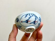 delicate Chinese blue&white porcelain teacup birds cranes Guihexiang picture