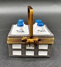 Rochard Limoges “Milk Bottles in Handled Crate” Porcelain Trinket Box Peint Main picture