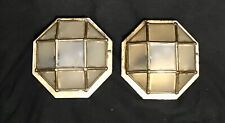 Pair of Antique Copper & Beveled Glass Octagonal Bulkhead Lamps 8”x4” picture
