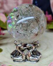 Stunning Garden Quartz Crystal Sphere 5.3cm 200g & Silver Swan Holder Rainbows picture