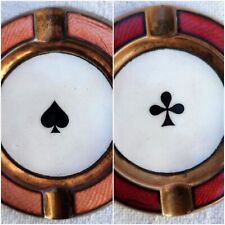 2 RARE Vintage German Poker Ashtrays Porcelain Enameled Copper Spade & Club 3
