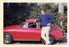 1965 Color Snapshot Photo Preppy Frat Chad w/ New PORSCHE Hollywood Producer car picture