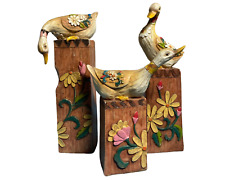 Decorative Resin Ducks on Block Wood Finish Figurines- 3 bundle picture