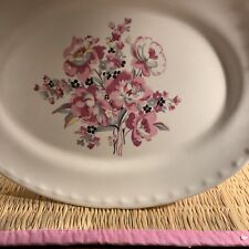 Vintage Pink Grey Florals Oval Serving Platter~French Country MCM Cottage Core picture