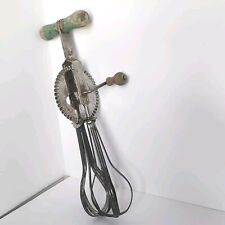 Vintage A & J Hand Mixer Egg Beater Green Wood Handle Made In USA Kitchen Decor picture