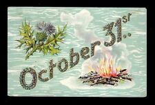 c1908 Halloween Postcard Oct 31st Campfire - Embossed picture