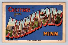Minneapolis MN-Minnesota, Scenic Banner Greetings, Vintage c1945 Postcard picture