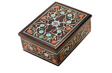 Rectangle Black Marble Jewelry Box Antique Pattern Inlay Work Jewelry Organizer picture