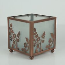 PARTYLITE P7203 Copper Lace Frosted Glass Square Votive Candle Holder Vintage picture