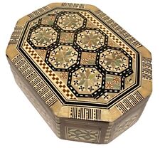 MIDDLE EASTERN ISLAMIC MARQUETRY INLAY OCTAGONAL VINTAGE HINGED WOOD SHELL BOX  picture