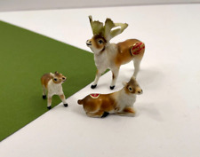 Vintage Miniature Bone China Elk Moose Family Dad Momma Baby Set Japan picture