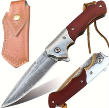 VG10 Handmade Damascus Steel Folding Pocket Knife-Precious Wood Handle W/ Sheath picture
