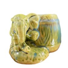 Vintage Majolica Style Pottery Green Elephant Vase Planter Drip Glaze Ceramic picture