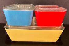 VINTAGE SET OF 4 PYREX REFRIGERATOR DISHES/LIDS WITH LIDS PRIMARY COLORS picture