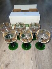 6 Vintage Bockling Roemer Wine Gobblets Green Beehive Stems Gold Grapes In Box picture