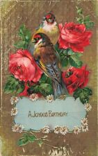 c1910 Birds Songbirds Roses Gold Birthday Wishes German P326x picture