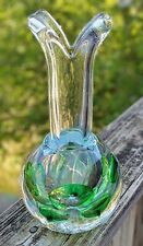GN Glass Nuvo Signed Czech Green Bubble Art Glass Vase Artist Signed   picture