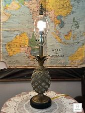 Beautiful VINTAGE Brass Pineapple Glass Lamp/Made in India/Island/Hawaii/Table picture