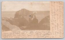 Postcard RPPC Woman in front of Cliffs and Sea, Ogunquit, Maine Vintage PM 1910 picture
