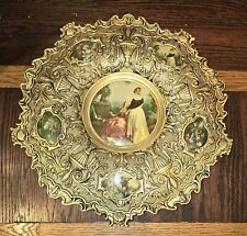 GORGEOUS VTG ORNATE SOLID BRASS WALL PLATE PLAQUE PORCELAIN INSERT SPAIN picture
